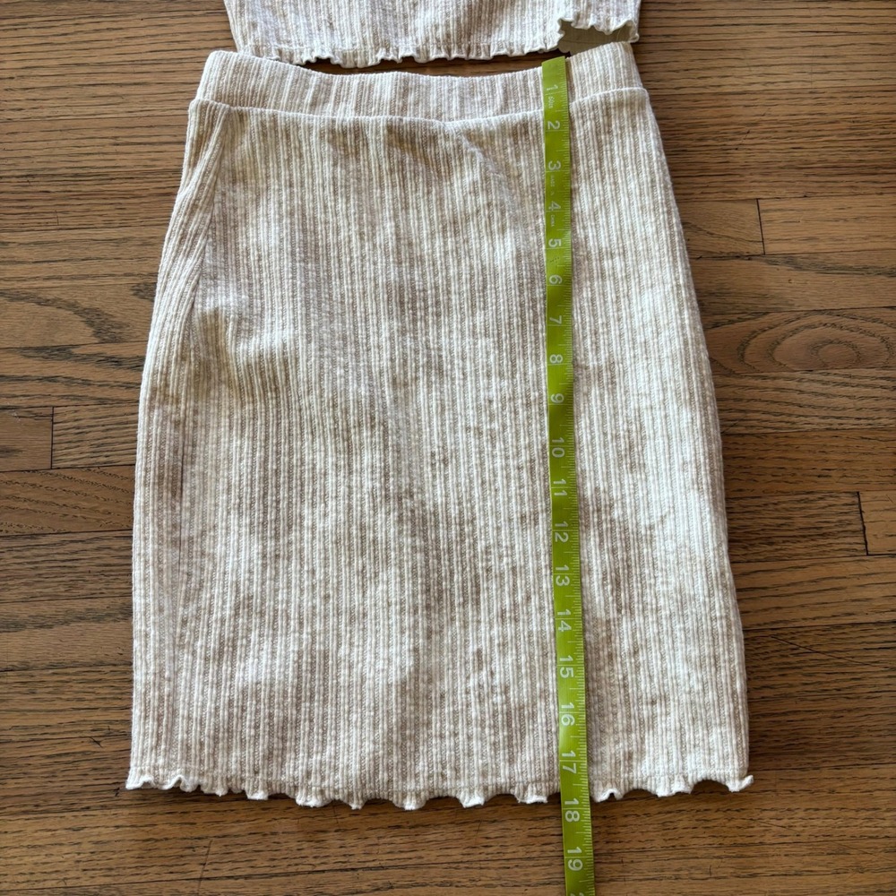 Roxy Womens Ribbed Knit 2 Piece Set‎ Tan White Crop Top Skirt XS S - Picture 3 of 9